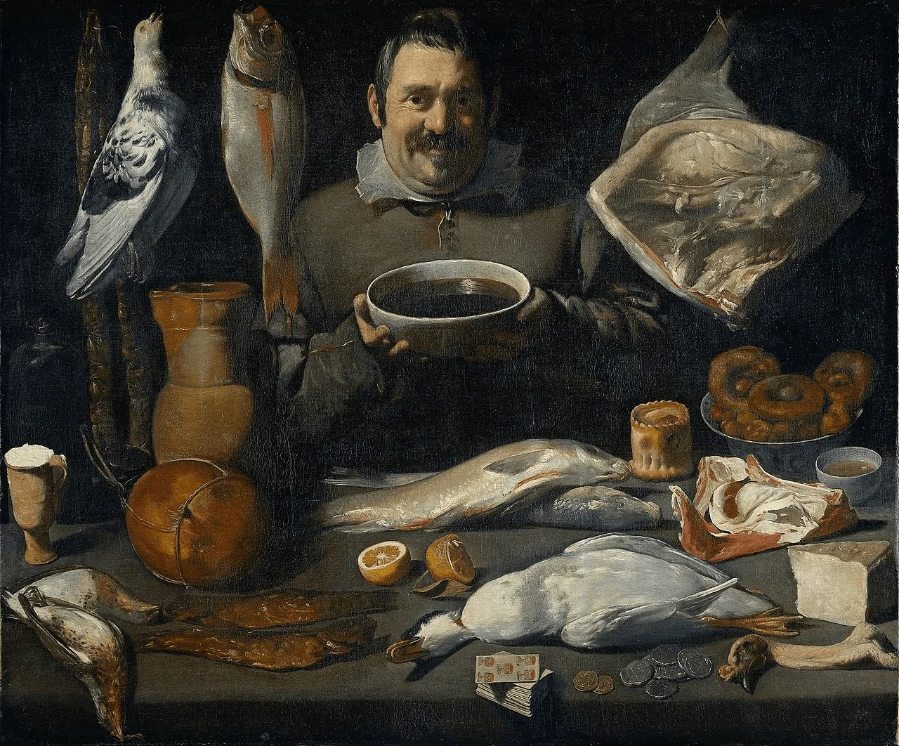 Kitchen (Still Life), (1610-1625), by Alejandro de Loarte (c.1595-1626). Source