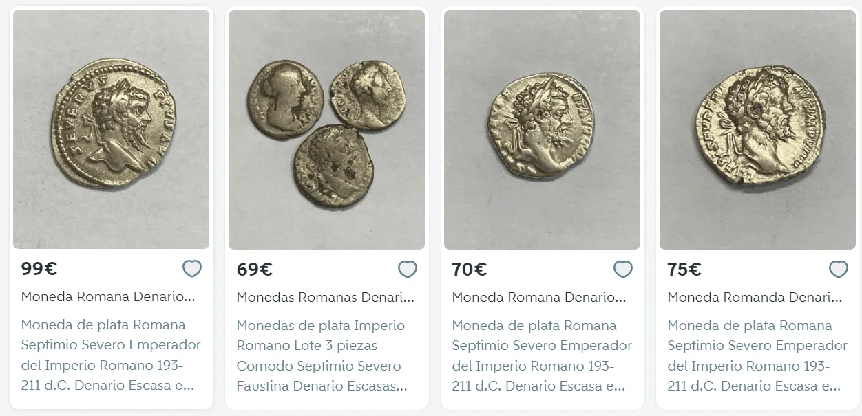 Figure 4. Example of archaeological objects (Roman coins) on a well-known second-hand sale page.